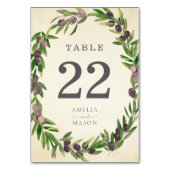 Rustic Botanical Olive Wreath Table Number Card Tischnummer (Vorderseite)