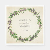 Rustic Botanical Olive Wreath Wedding Napkins Serviette (Vorderseite)