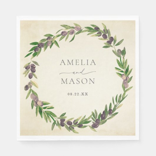 Rustic Botanical Olive Wreath Wedding Napkins Serviette (Vorderseite)