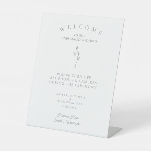 Rustic Botanical Simple Wedding Unplugged Ceremony Sockelschild (Vorderseite)