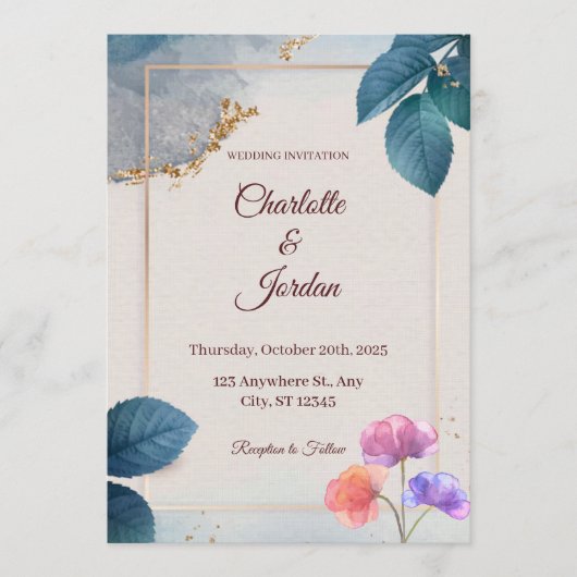 Rustic Botanical Wedding Invitation Einladung (Vorderseite)