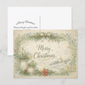 Rustic Botanical Wreath Merry Christmas  Feiertagspostkarte (Vorne/Hinten)