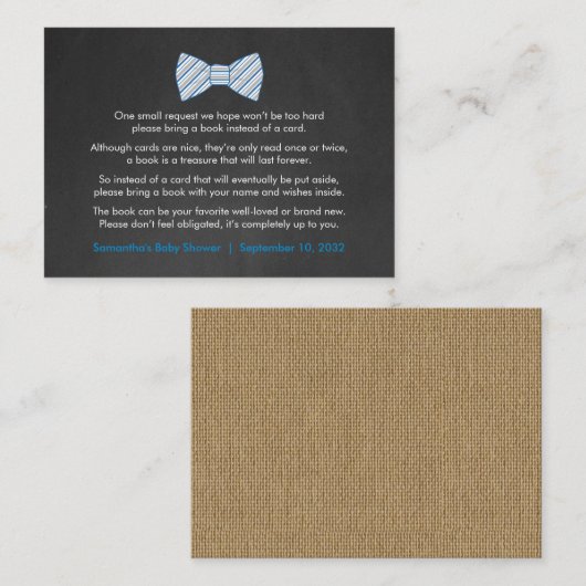 Rustic Bowtie Buchanfrage / Bücher für den kleinen Begleitkarte (Vorne/Hinten)