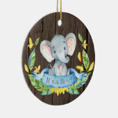 Rustic Boy Elephant Baby Dusche Blau Keramik Ornament (Rechts)
