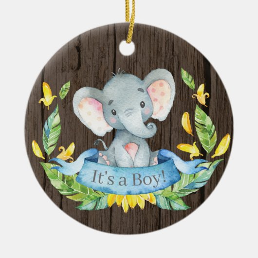 Rustic Boy Elephant Baby Dusche Blau Keramik Ornament (Vorne)