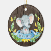 Rustic Boy Elephant Baby Dusche Blau Keramik Ornament (Links)