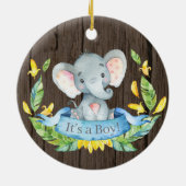 Rustic Boy Elephant Baby Dusche Blau Keramik Ornament (Hinten)
