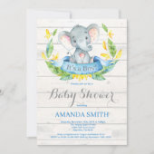 Rustic Boy Elephant Baby Dusche Einladung Blau (Vorderseite)