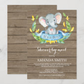 Rustic Boy Elephant Baby Showdown by Mail Einladung (Vorne/Hinten)