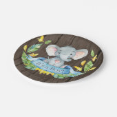 Rustic Boy Elephant Baby Shower Blue Paper Plate Pappteller (Schrägansicht)