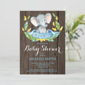 Rustic Boy Elephant Baby Shower Einladung (Stehend Vorderseite)