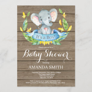 Rustic Boy Elephant Baby Shower Einladung