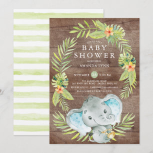 Rustic Boy Elephant Baby Shower Einladung