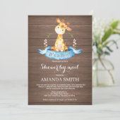 Rustic Boy Giraffe Baby Shower by Mail Einladung (Stehend Vorderseite)