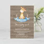 Rustic Boy Giraffe Baby Shower by Mail Einladung (Stehend Vorderseite)