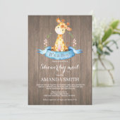 Rustic Boy Giraffe Baby Shower by Mail Einladung (Stehend Vorderseite)