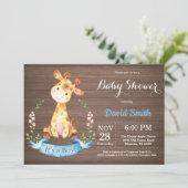 Rustic Boy Giraffe Babydusche Einladung (Stehend Vorderseite)