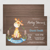 Rustic Boy Giraffe Babydusche Einladung (Vorne/Hinten)