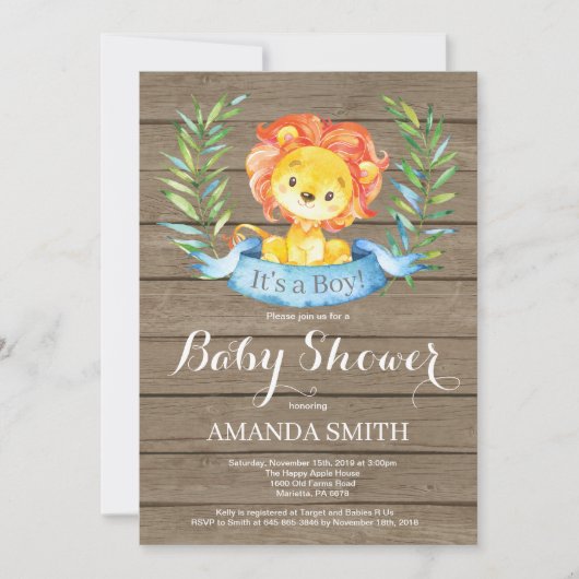Rustic Boy Lion Baby Shower Einladung (Vorderseite)