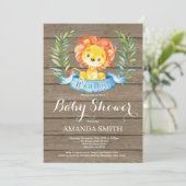 Rustic Boy Lion Baby Shower Einladung (Stehend Vorderseite)