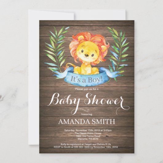 Rustic Boy Lion Baby Shower Einladung (Vorderseite)
