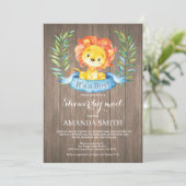 Rustic Boy Lion Baby Showroom von Mail Einladung (Stehend Vorderseite)