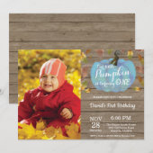 Rustic Boy Pumpkin Erster Geburtstag Einladung Blu (Vorne/Hinten)