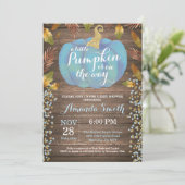 Rustic Boy Pumpkin Fall Baby Dusche Gold Glitzer Einladung (Stehend Vorderseite)