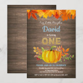 Rustic Boy Pumpkin Fall Erstgeburt Gold Einladung (Vorne/Hinten)
