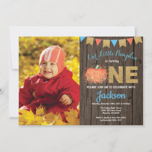 Rustic Boy Pumpkin Fall Geburtstag Einladung Gold