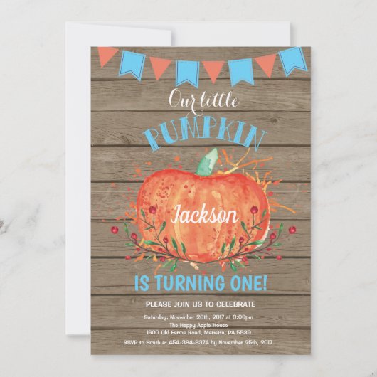 Rustic Boy Pumpkin Geburtstag Einladung Blue (Vorderseite)