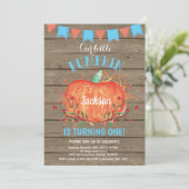 Rustic Boy Pumpkin Geburtstag Einladung Blue (Stehend Vorderseite)