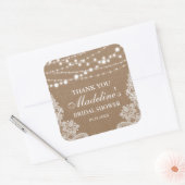 Rustic Brautparty Burlap String Lace Vielen Dank Quadratischer Aufkleber (Umschlag)