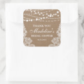 Rustic Brautparty Burlap String Lace Vielen Dank Quadratischer Aufkleber (Tasche)