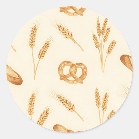 Rustic Bread & Wheat Seamless Pattern Runder Aufkleber (Vorderseite)