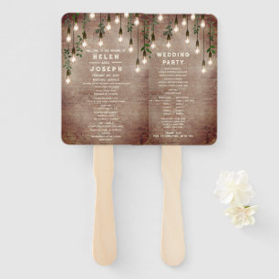 Rustic Brick Vintag Lightbulb Wedding Programm Fächer