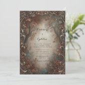Rustic Bronze Filigree Autumn Forest Wedding Einladung (Stehend Vorderseite)