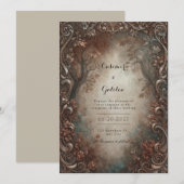 Rustic Bronze Filigree Autumn Forest Wedding Einladung (Vorne/Hinten)