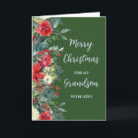 Rustic Brother Grandson Frohe Weihnachten Karte<br><div class="desc">Frohe Weihnachten für Enkelkarte in rustikalen Waldgrün und Aquarell Blume und Blätter.</div>