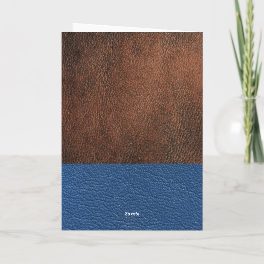 Rustic Brown and Blue leather Gold Script Birthday Karte (Rückseite)