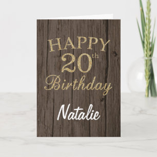 Rustic Brown and Gold Glitter 20th Birthday Card Karte