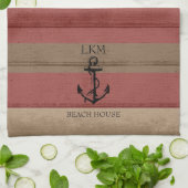 Rustic Brown and Red Wood Nautical - Monogram Geschirrtuch (Gefaltet)