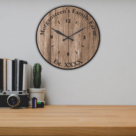 Rustic Brown Barnwood Family Zuhause etabliert Große Wanduhr