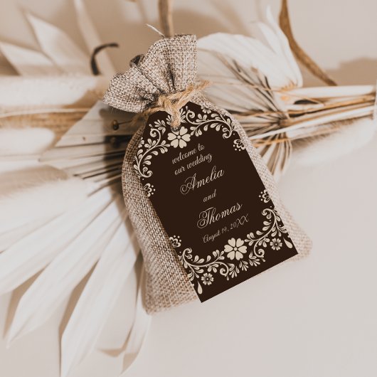 Rustic Brown Beige Floral Wedding  Geschenkanhänger