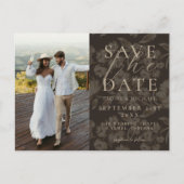 Rustic Brown Botanical Pattern Photo Wedding Ankündigungspostkarte (Vorderseite)
