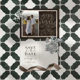 Rustic Brown Botanical Pattern Photo Wedding Ankündigungspostkarte