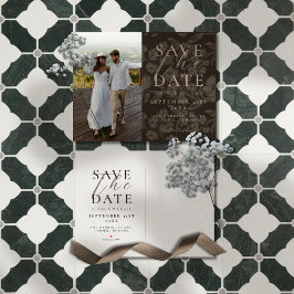 Rustic Brown Botanical Pattern Photo Wedding Ankündigungspostkarte