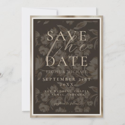 Rustic Brown Botanical Pattern Photo Wedding Save The Date (Vorderseite)