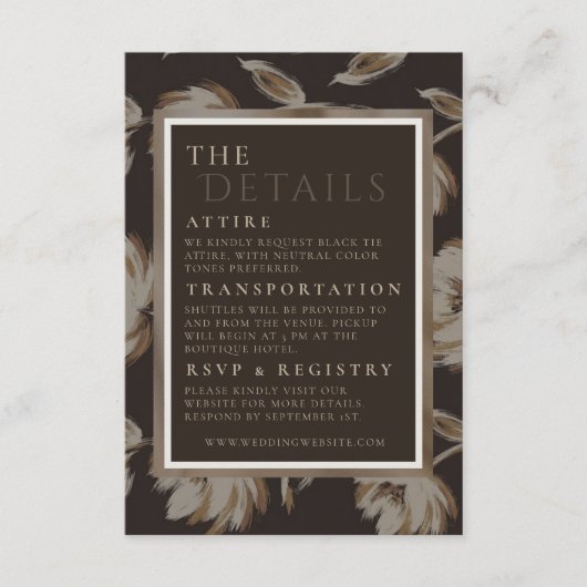 Rustic Brown Botanical Pattern Wedding Begleitkarte (Vorderseite)