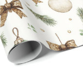 Rustic Brown Bows Cream Green Christmas Ornaments Geschenkpapier (Rolleneckpunkt)